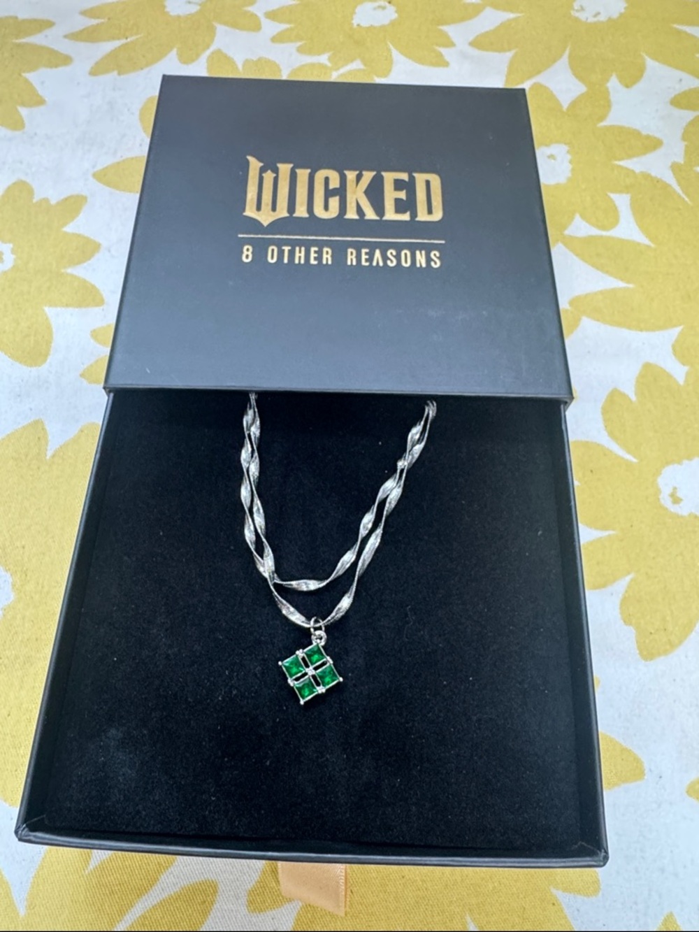 8 Other Reasons Silver-Tone Double Chain Necklace with Green Square Pendant